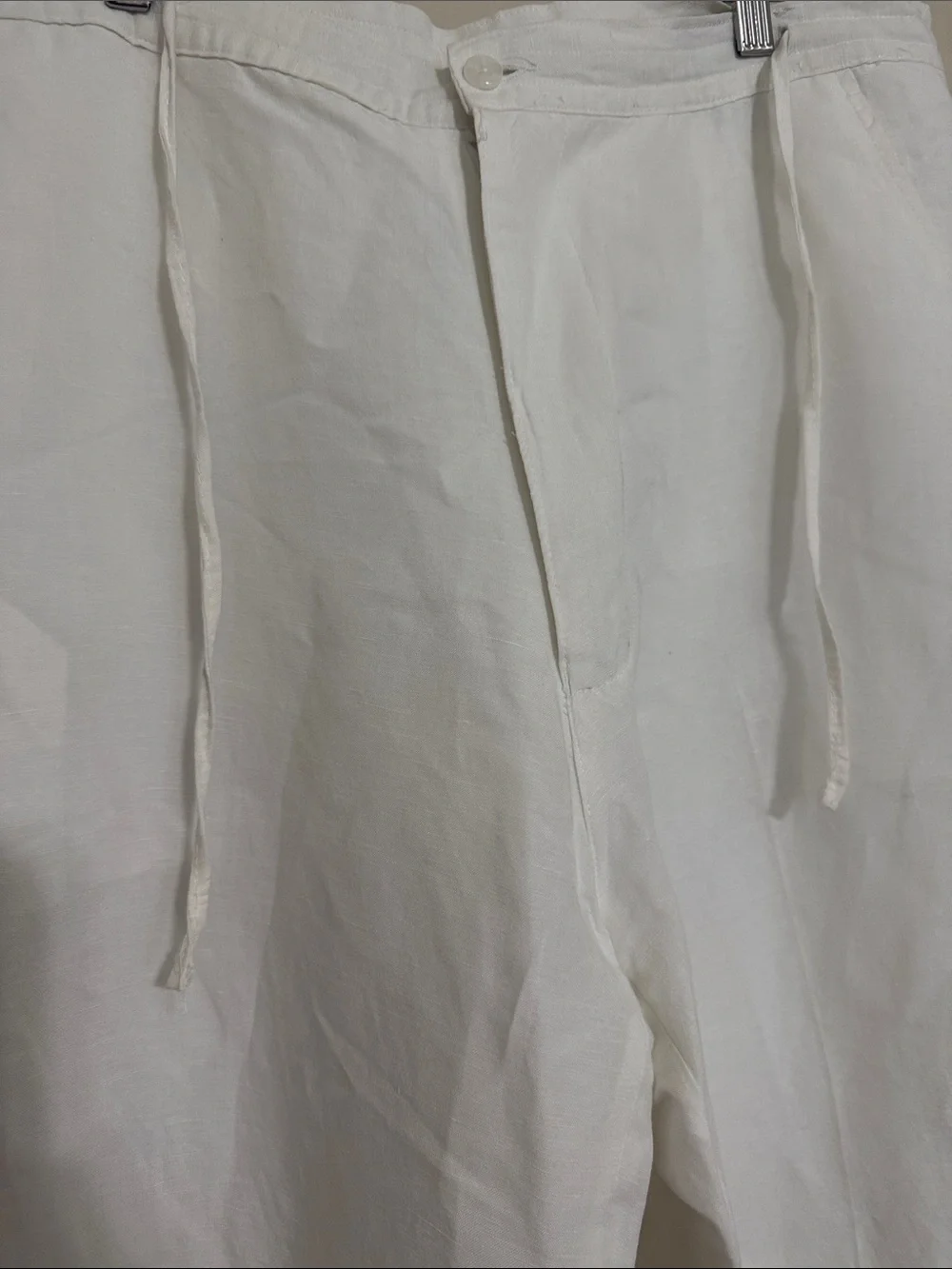 Linea Uomo Men White Linen Drawstring Pants 38X 32 beach resort vacation casual